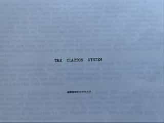 Page de titre de « The Clayton System » — le système de traitement de données conçu par le Dr. Geoffrey Clayton