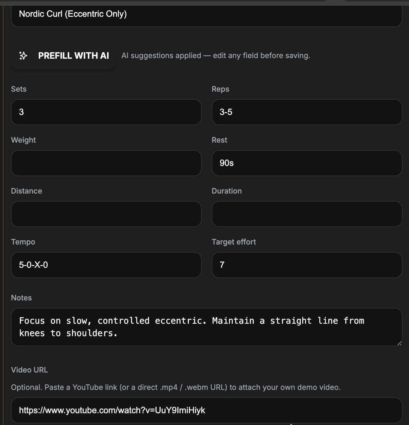 AI Exercise Prefill — after